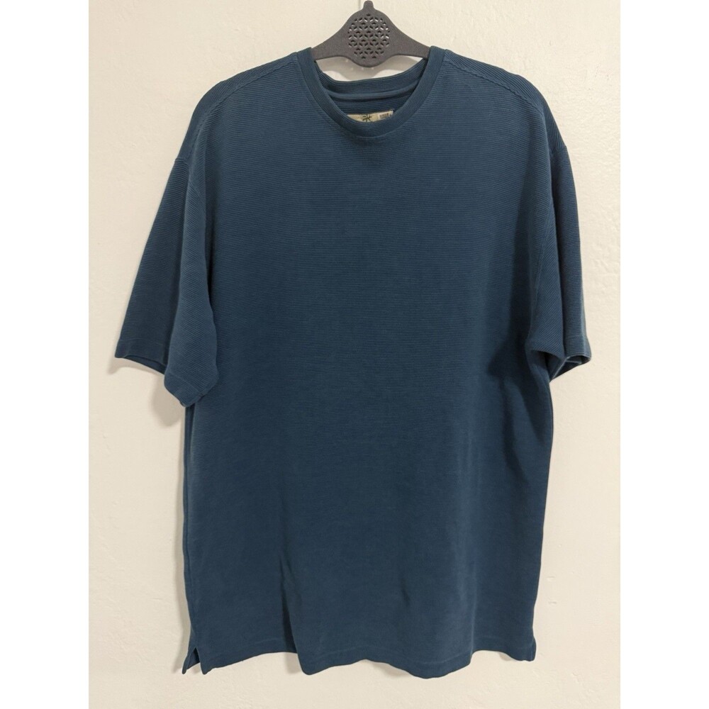 Tommy Bahama Silk Cotton Ribbed T-Shirt Mens M Teal Blue Short Sleeve